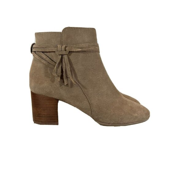 Violet & Red Jenna Women’s Tan Taupe Leather Suede Stack Heel Booties Si… - Picture 2 of 8